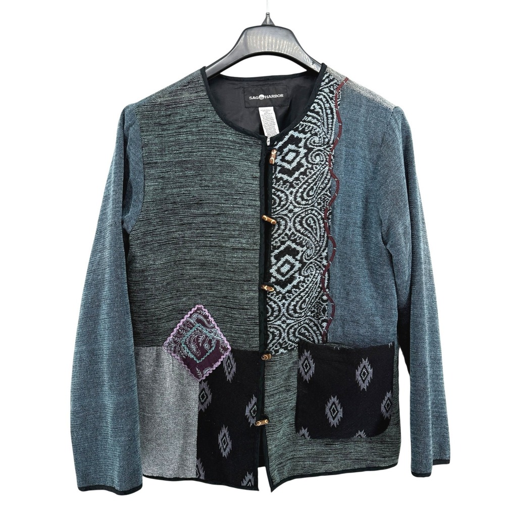 Vtg. Sage Harbor Patchwork Womens 10 Pre-Owned Tapestry‎ Jacket Blazer Bohemian